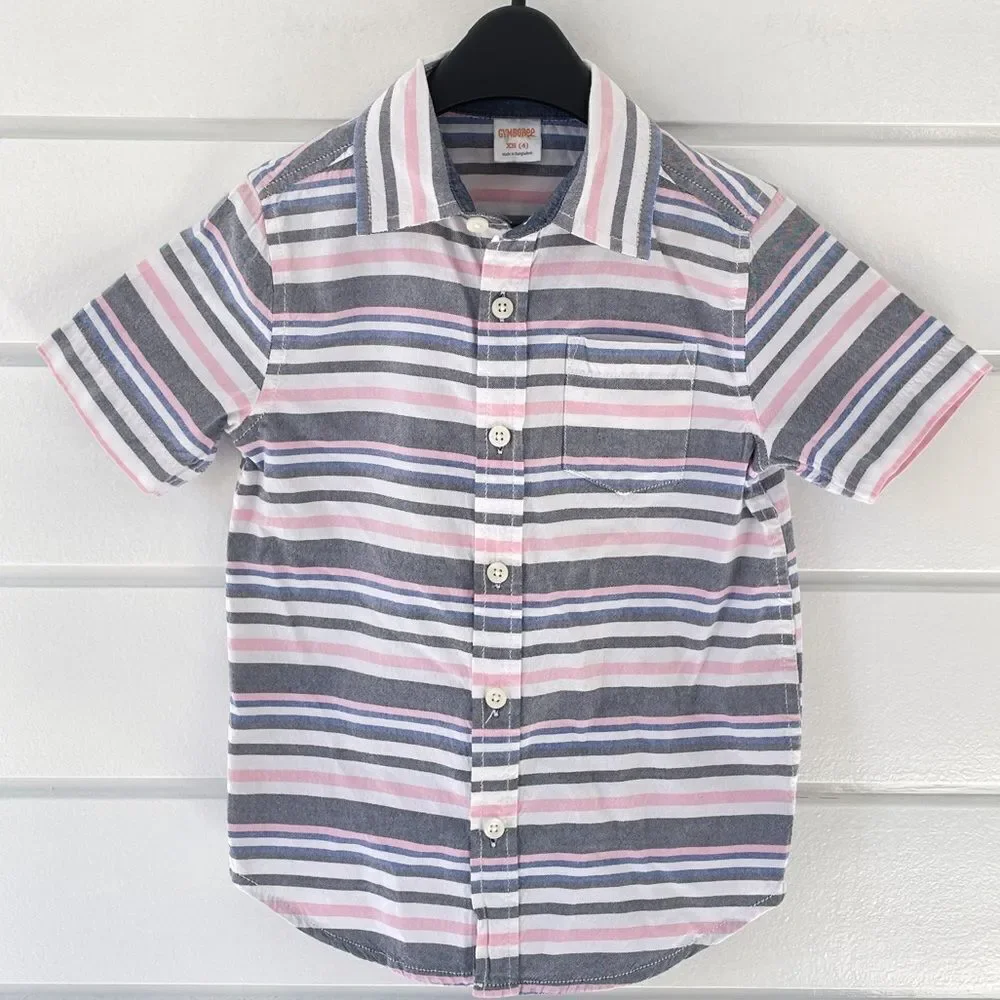 Gymboree Boys Striped Short Sleeve Button Down Shirt Size 4 XS